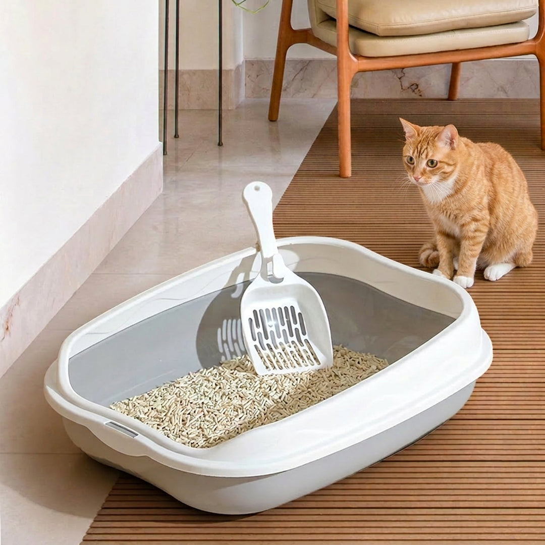 Semi-Enclosed Cat Litter Box | Anti-Splash PP Toilet Tray