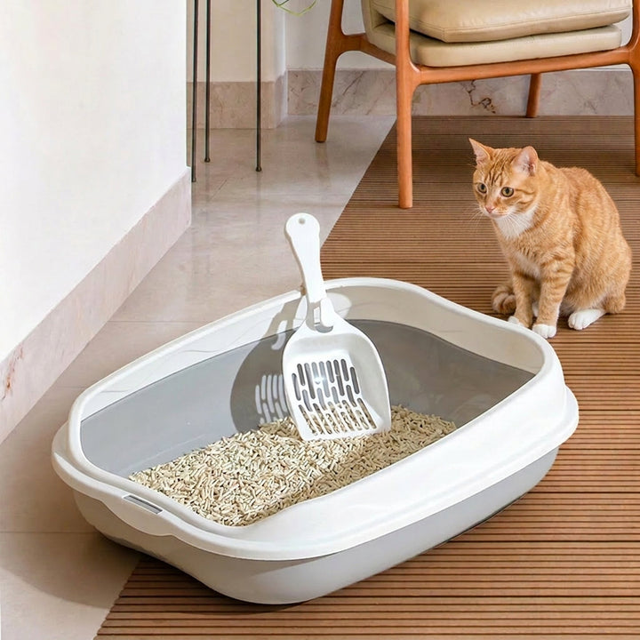 Semi-Enclosed Cat Litter Box | Anti-Splash PP Toilet Tray