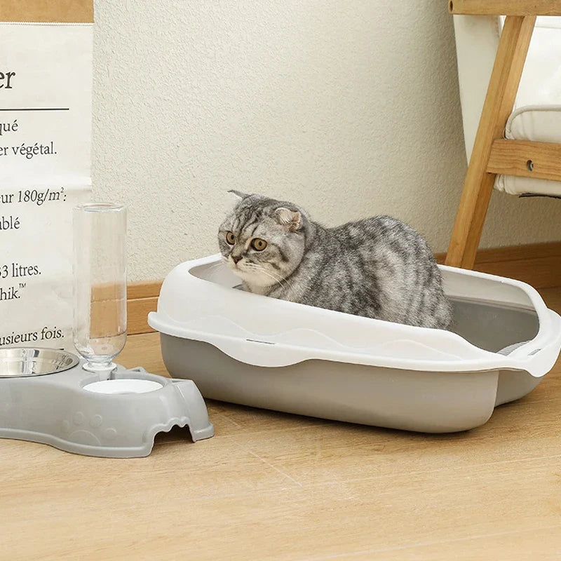 Semi-Enclosed Cat Litter Box | Anti-Splash PP Toilet Tray