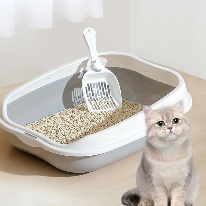 Semi-Enclosed Cat Litter Box | Anti-Splash PP Toilet Tray