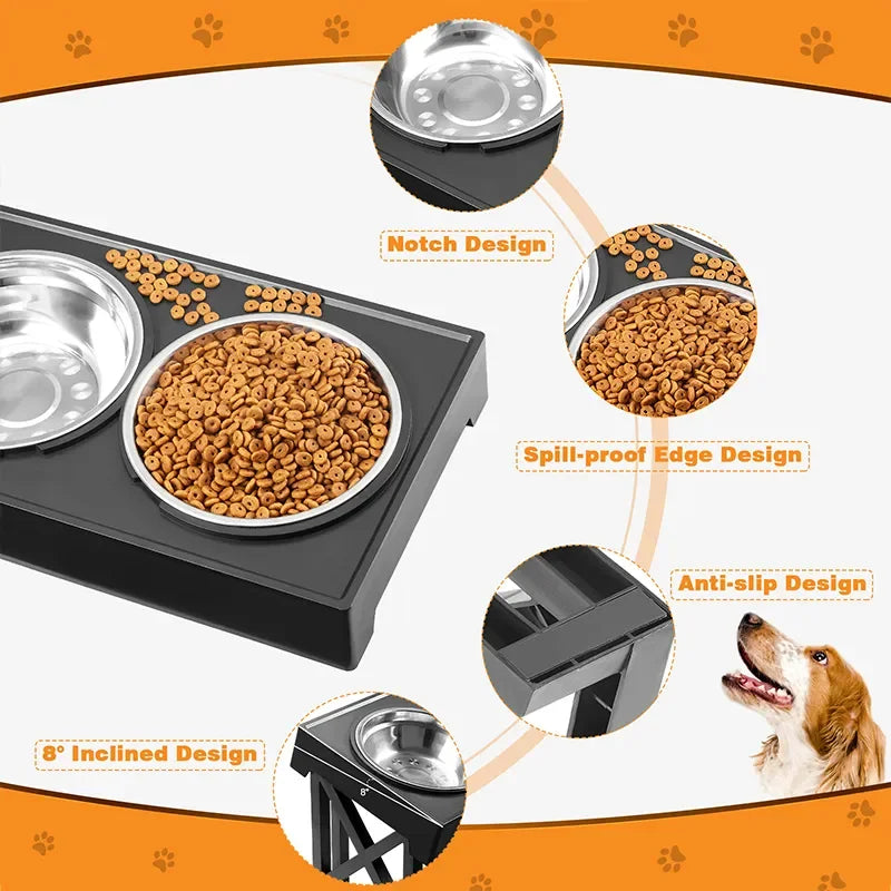 Adjustable Elevated Dog Bowl Stand | Slow Feeder | Healthier Eating Posture