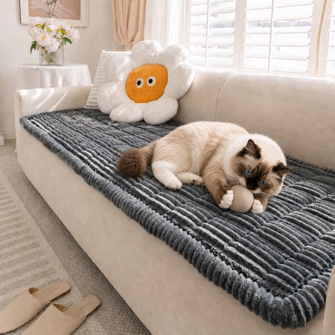 Non-Slip Sofa Cover for Dogs & Cats | Washable Flannel Pet Mat | Sofa Protector