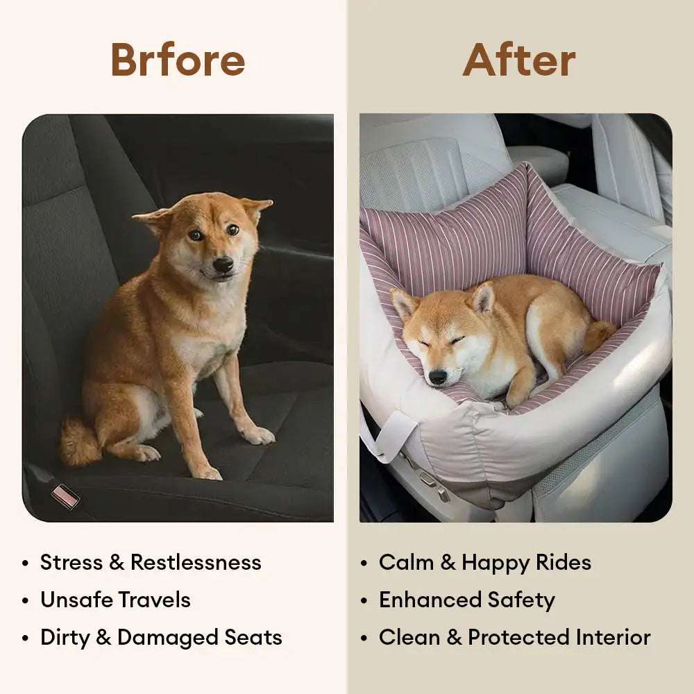 Dog Car Seat Bed | Water-Repellent Bolster Travel Seat | Non-Slip