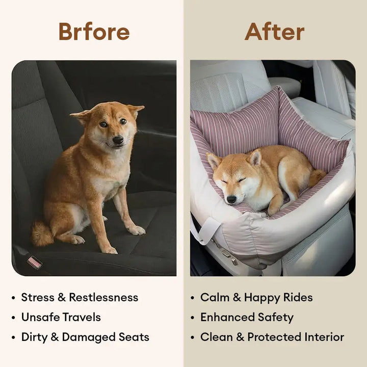 Dog Car Seat Bed | Water-Repellent Bolster Travel Seat | Non-Slip