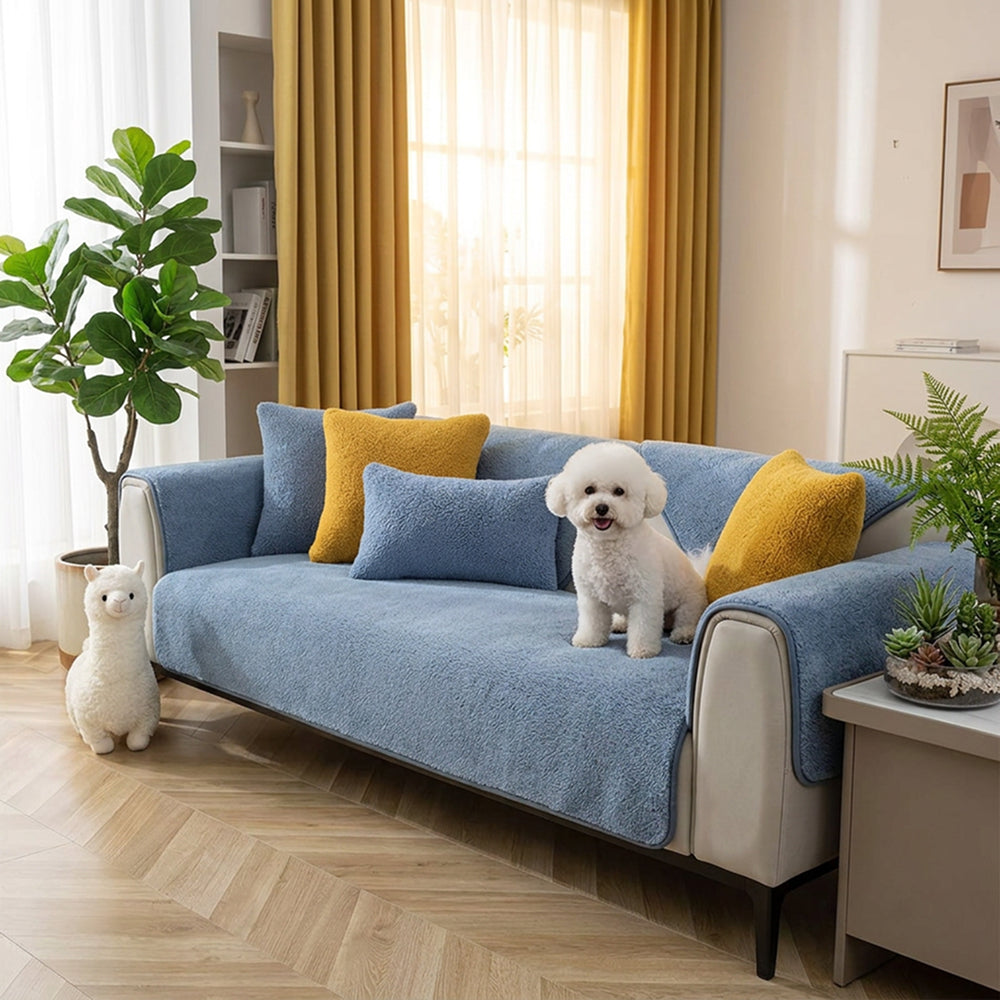 Fleece Sofa Cover | Thick Non-Slip Couch Protector | Soft Washable