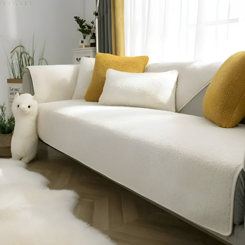 Fleece Sofa Cover | Thick Non-Slip Couch Protector | Soft Washable