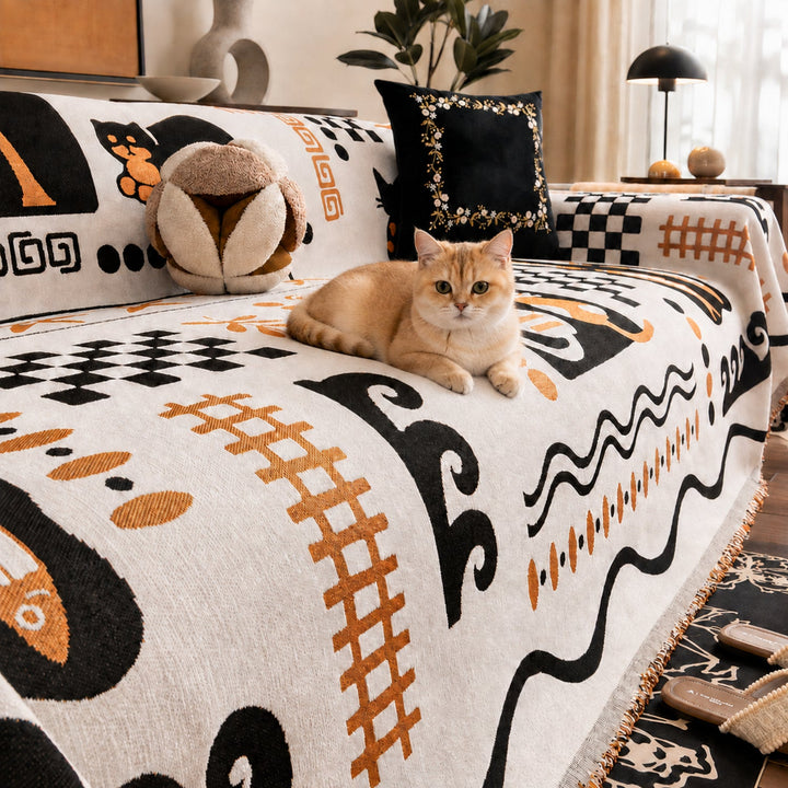 Playful Kitty Chenille Sofa Throw | All-Season Machine-Washable Sofa Protector