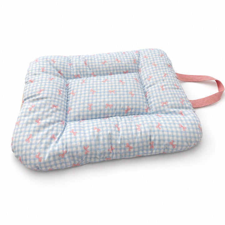 Washable Dog Bed & Cat Bed | Gingham Bow Pet Mat | Reversible Cotton