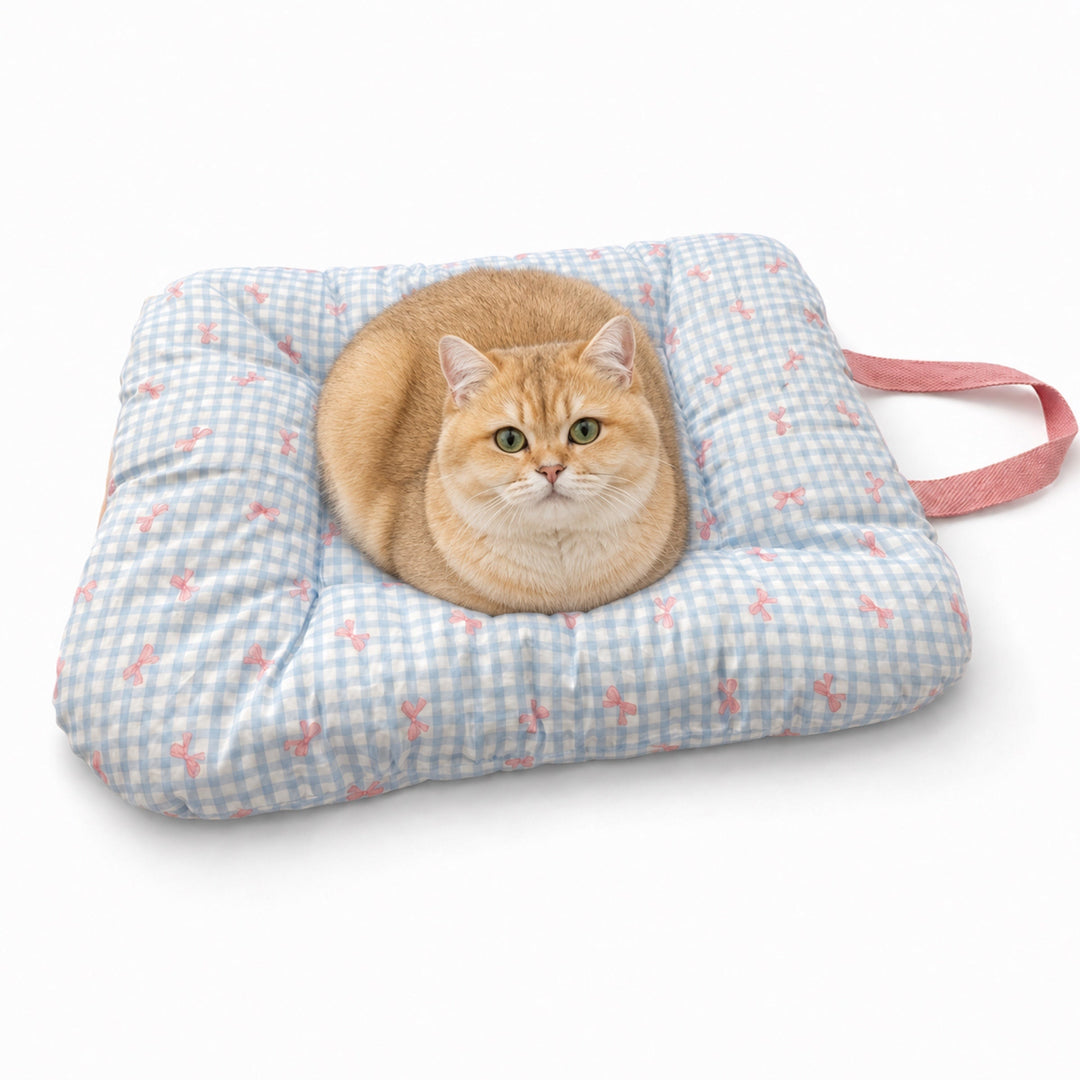 Washable Dog Bed & Cat Bed | Gingham Bow Pet Mat | Reversible Cotton
