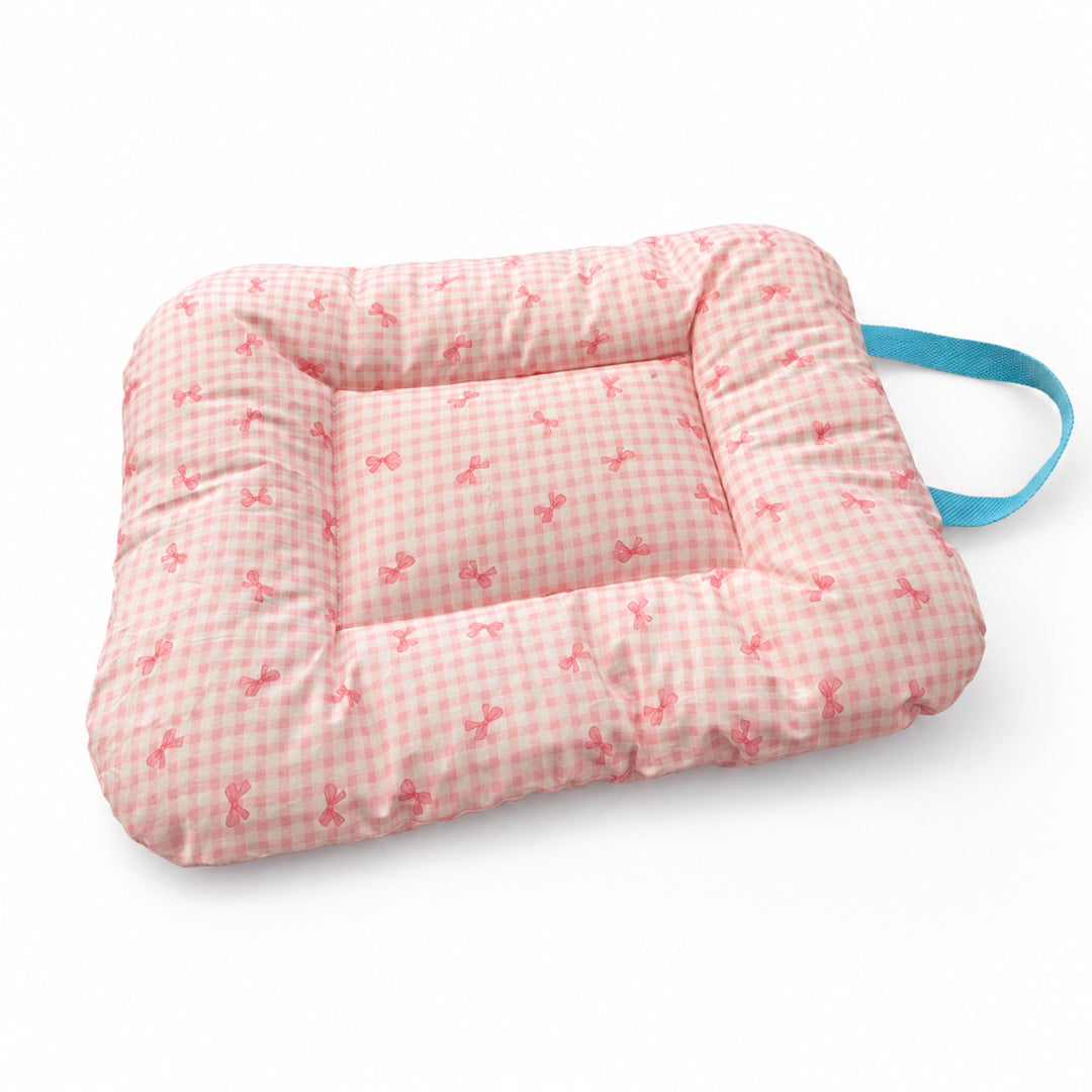 Washable Dog Bed & Cat Bed | Gingham Bow Pet Mat | Reversible Cotton