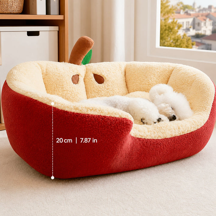 Dog Bed & Cat Bed | Apple Design | Soft Washable Plush with Raised Padded Sides