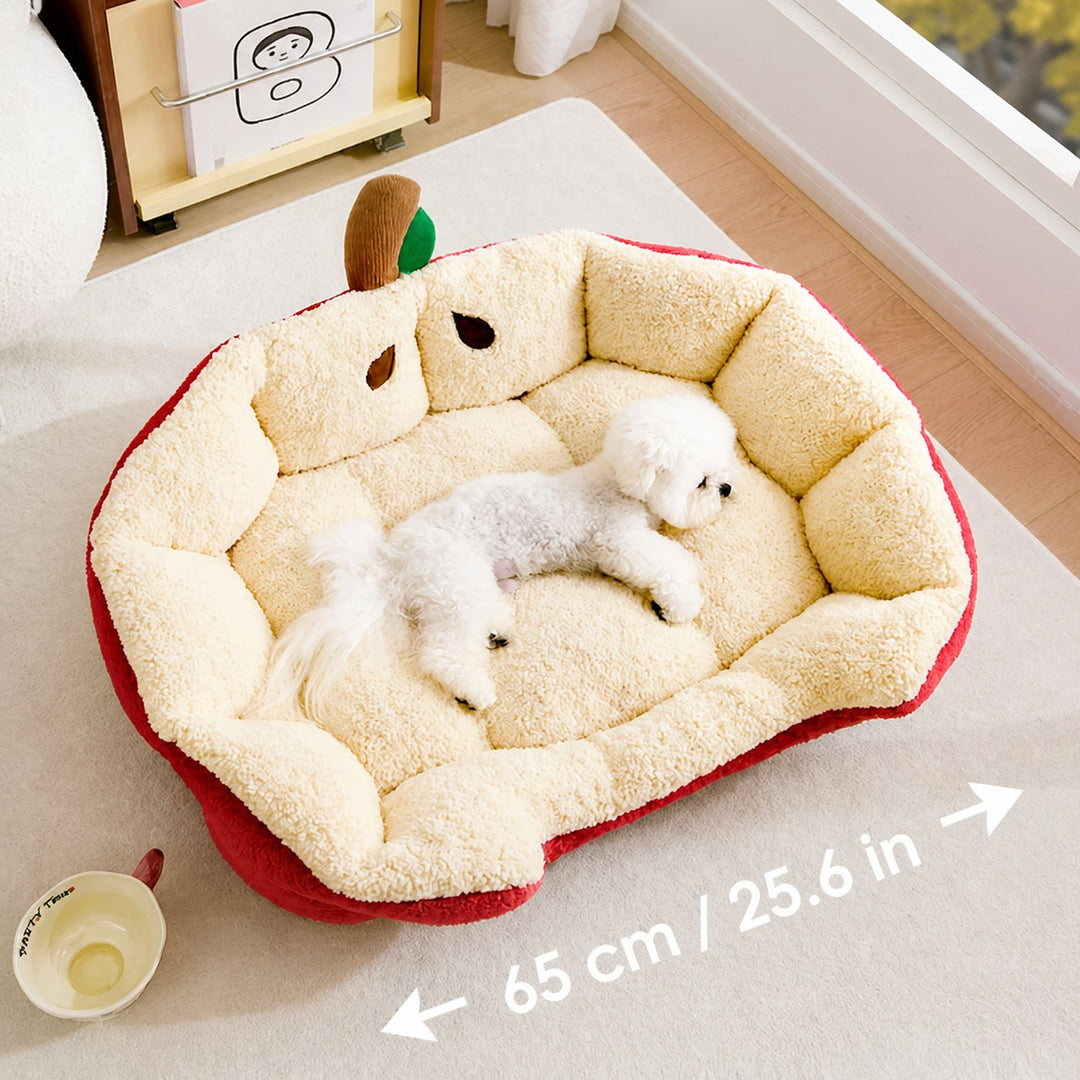 Dog Bed & Cat Bed | Apple Design | Soft Washable Plush with Raised Padded Sides
