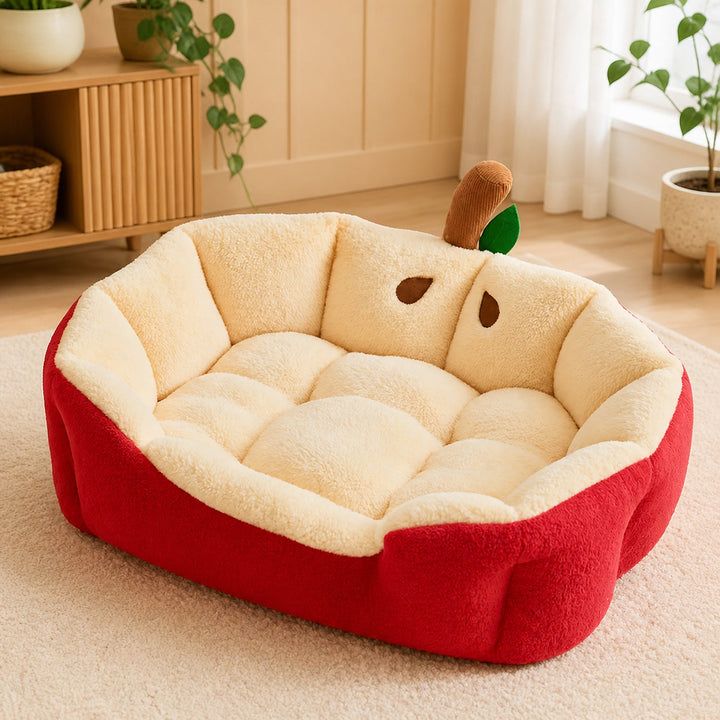 Dog Bed & Cat Bed | Apple Design | Soft Washable Plush with Raised Padded Sides