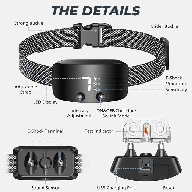 Anti Bark Dog Collar | Automatic Sound & Vibration | Rechargeable | No Shock | Humane Training | for Small Medium Large Dogs