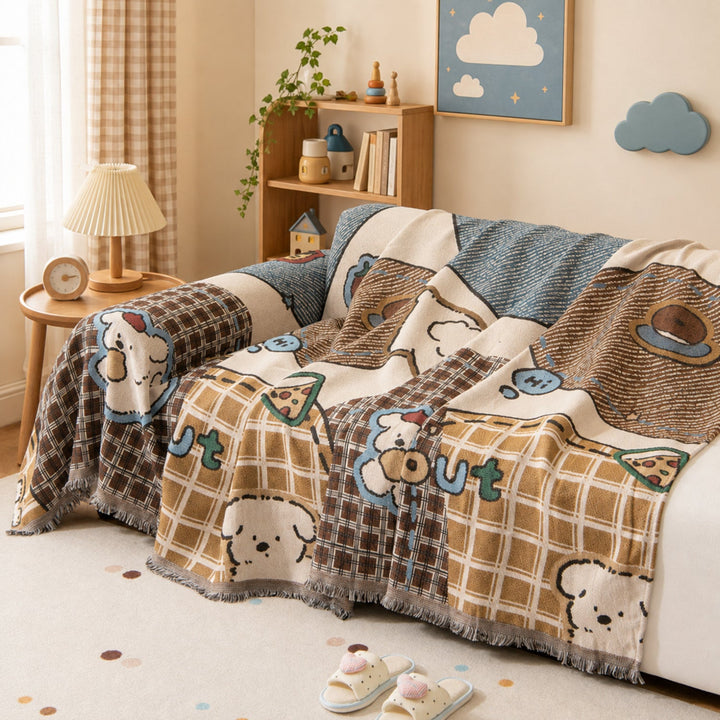 Puppy Days | Chenille Sofa Throw | Scratch-Resistant Sofa Protector