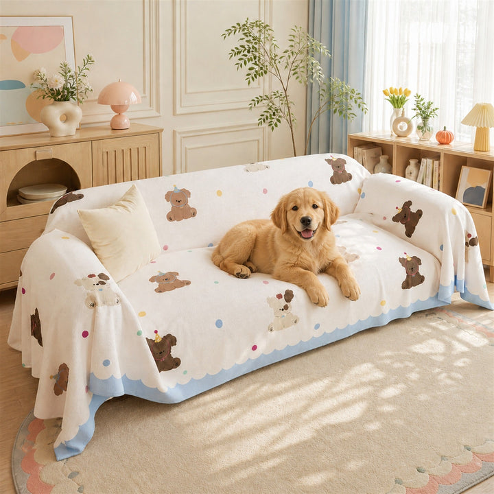 Birthday Puppy Sofa Throw | Linen-Look Fabric | Washable Anti-Pilling Sofa Protector