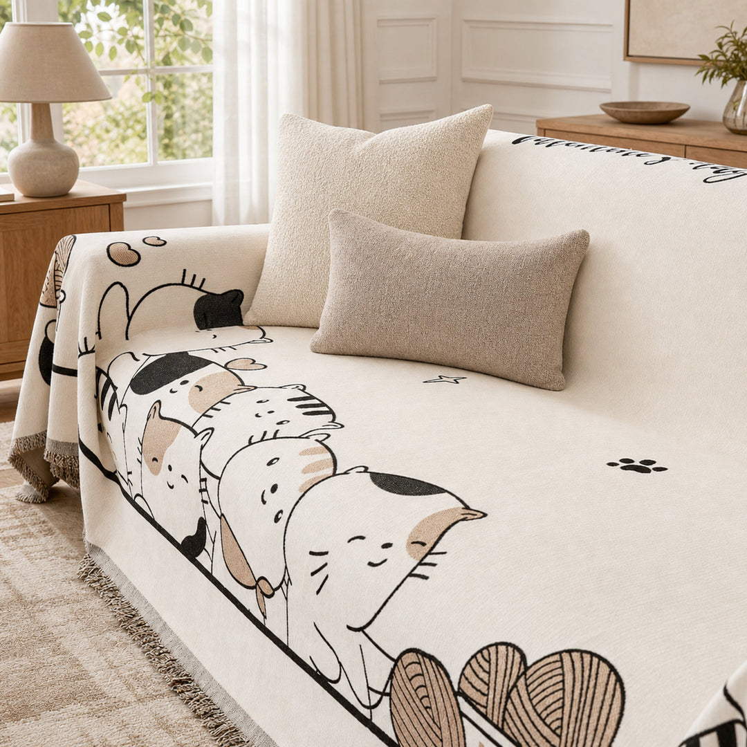 Cosy Cat Sofa Throw | Thick Chenille Anti-Scratch | Machine-Washable