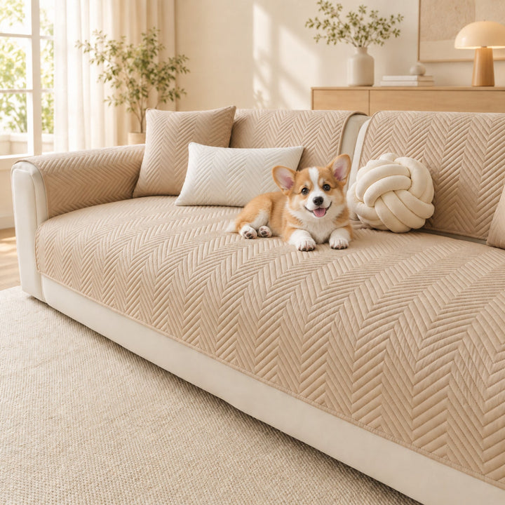 Waterproof Sofa Cover | Scratch-Resistant & Non-Slip | Herringbone Quilting