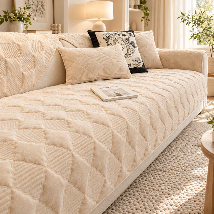 Quilted Sofa Cover | Soft Plush Velvet | Non-Slip, Machine-Washable Sofa Protector