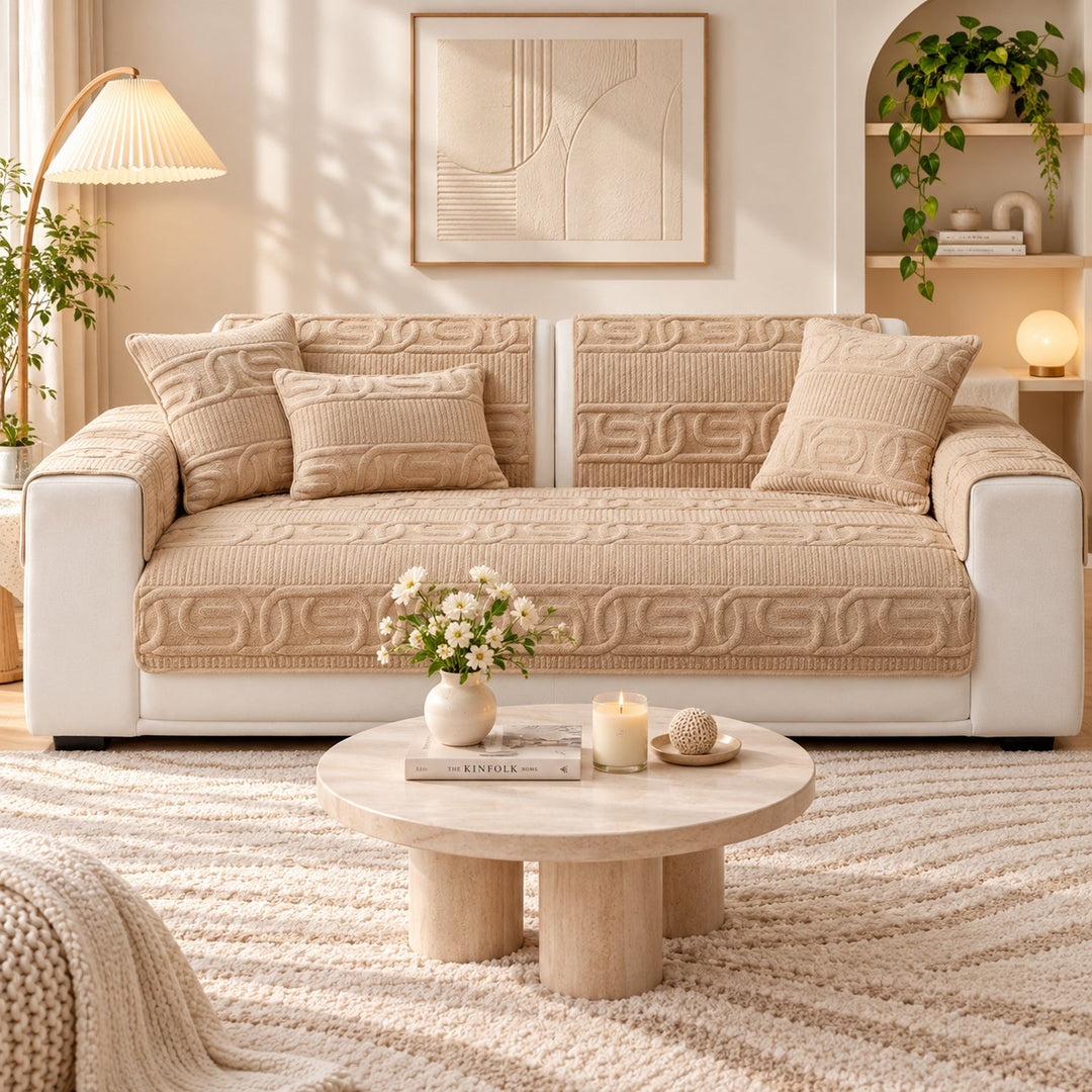 Sofa Cover | Love Lock Quilted Velour | Non-Slip Sofa Protector