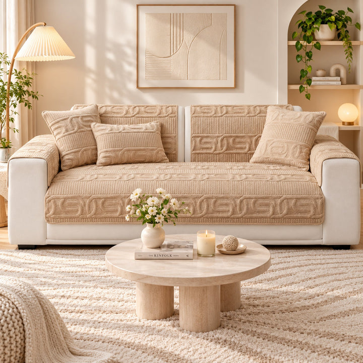 Sofa Cover | Love Lock Quilted Velour | Non-Slip Sofa Protector