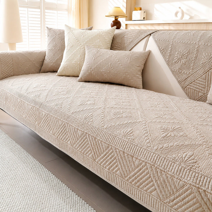 Heirloom Quilted Sofa Cover | Non-Slip Cotton | Machine Washable Sofa Protector