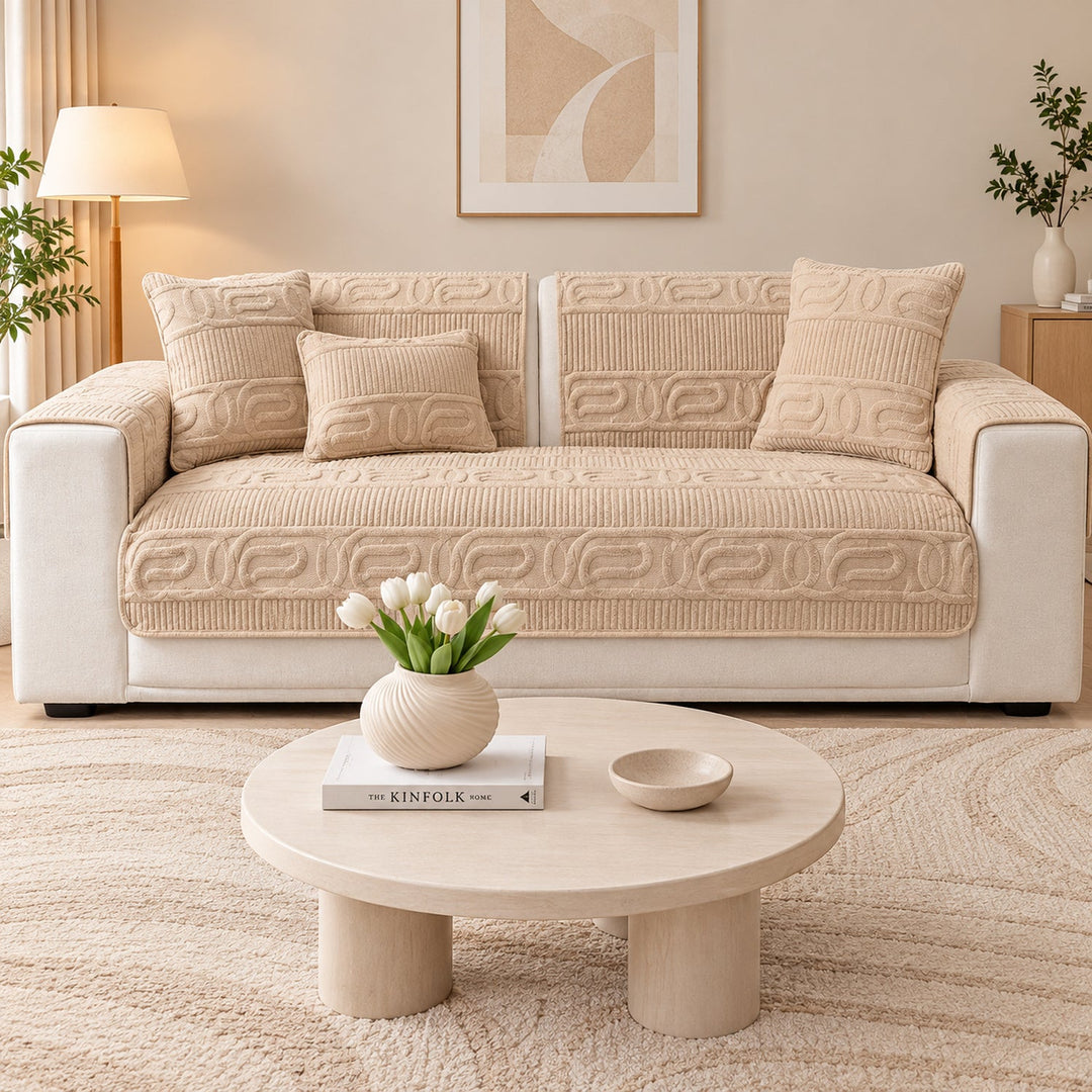Sofa Cover | Love Lock Quilted Velour | Non-Slip Sofa Protector