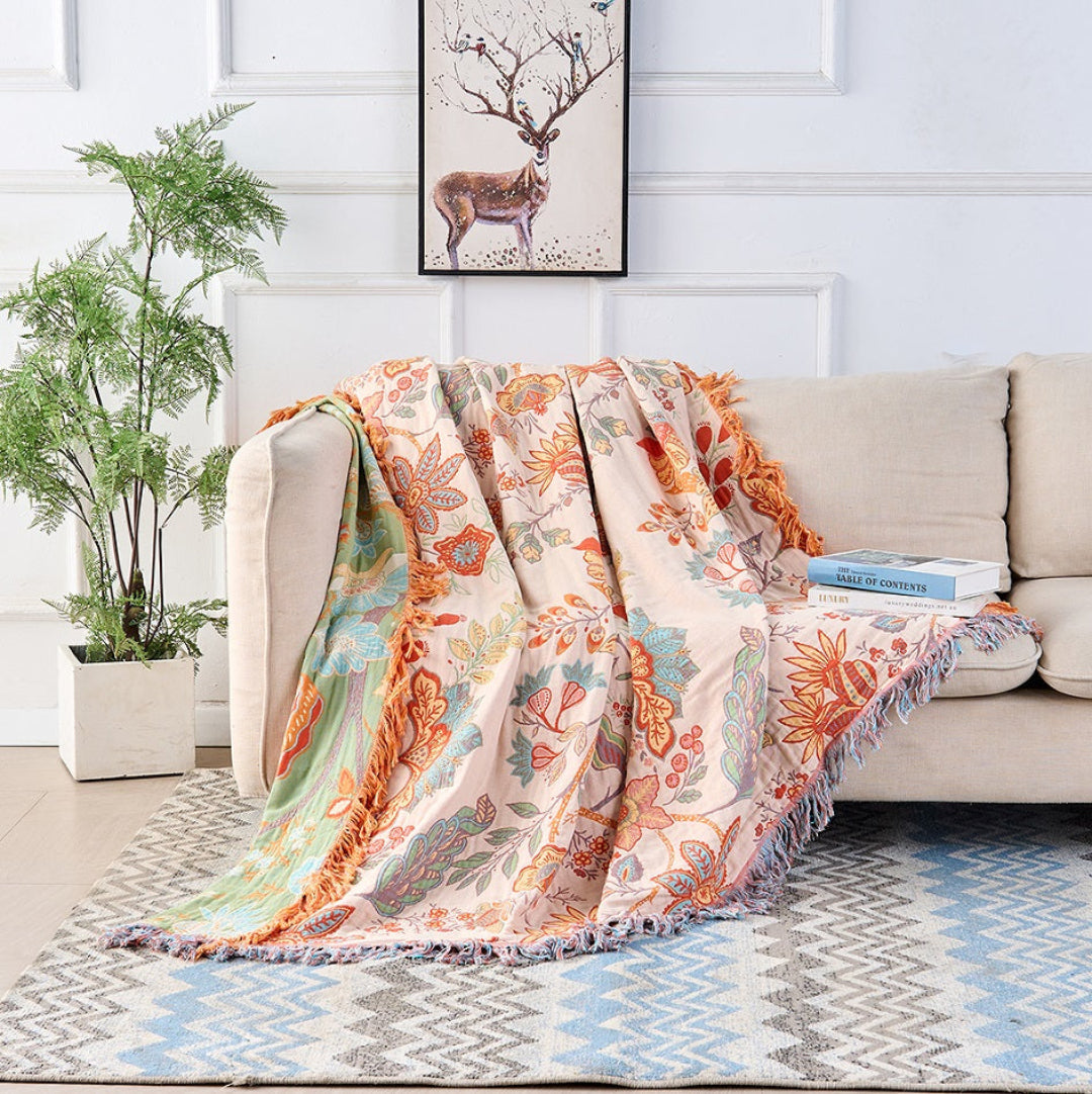 Rustic Floral Tassel Blanket