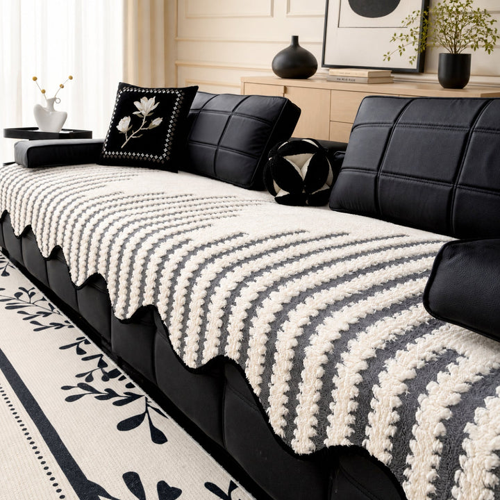 Zebra Wave Chenille Sofa Protector | Soft Non-Slip Machine-Washable Cover
