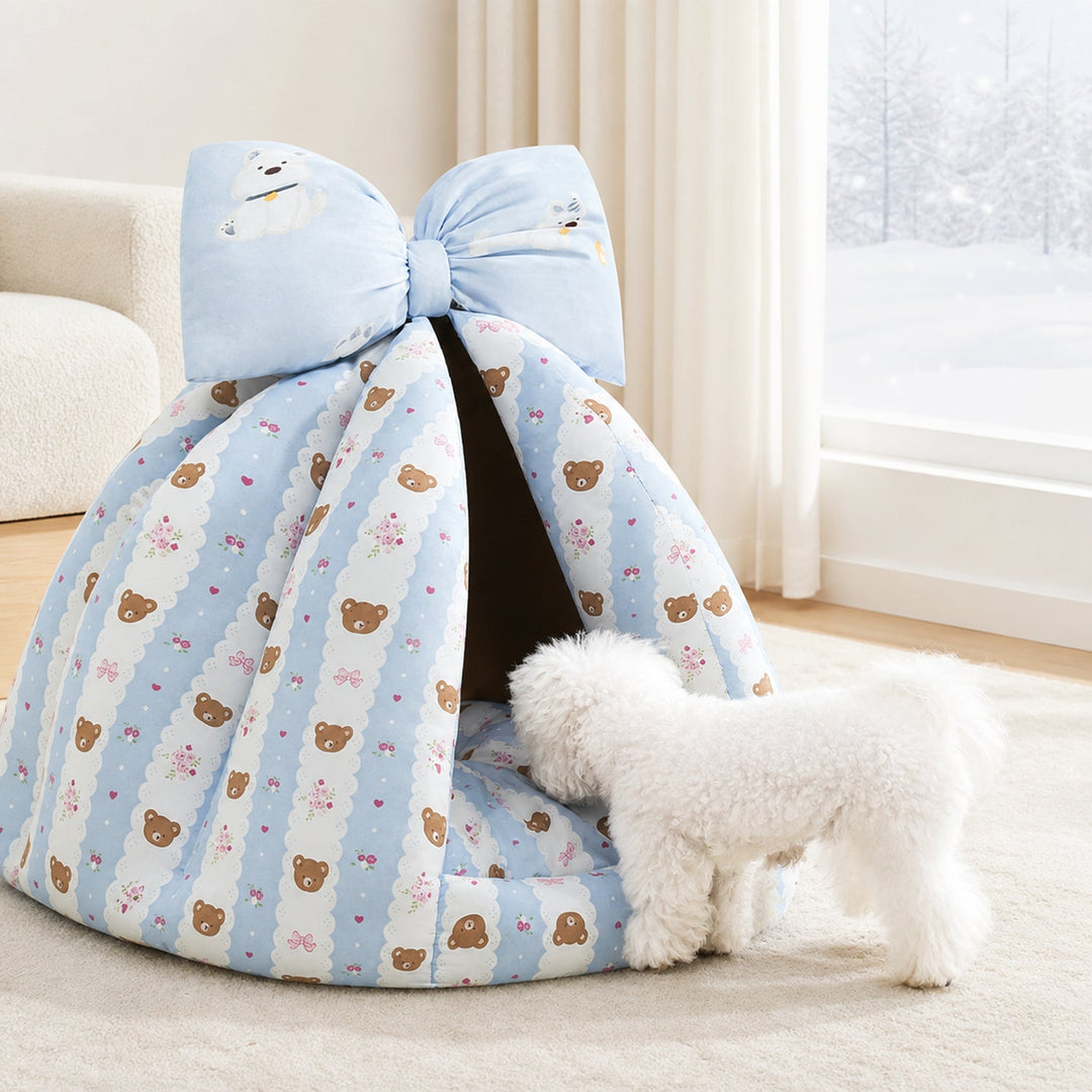 Dog Bed & Cat Bed | Bow Pet Tent | Cotton-Blend Fabric, Hand-Washable & Non-Slip