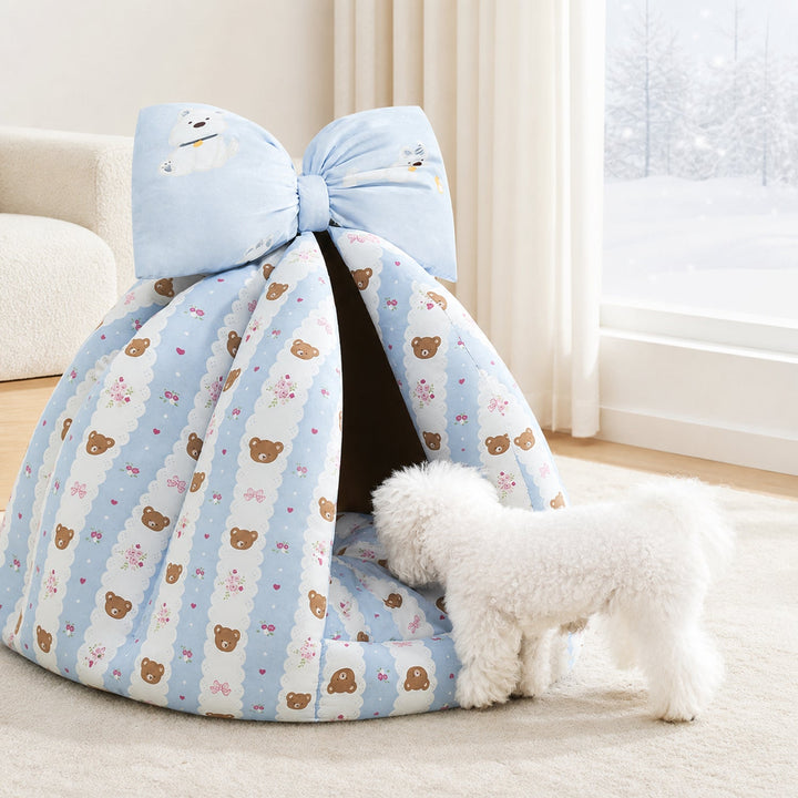 Dog Bed & Cat Bed | Bow Pet Tent | Cotton-Blend Fabric, Hand-Washable & Non-Slip
