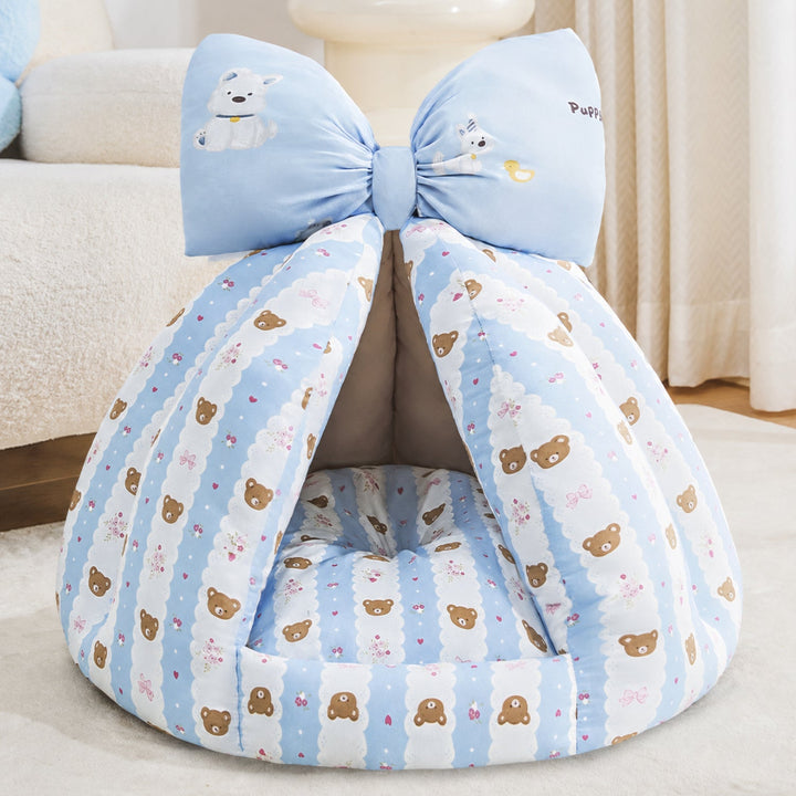 Dog Bed & Cat Bed | Bow Pet Tent | Cotton-Blend Fabric, Hand-Washable & Non-Slip
