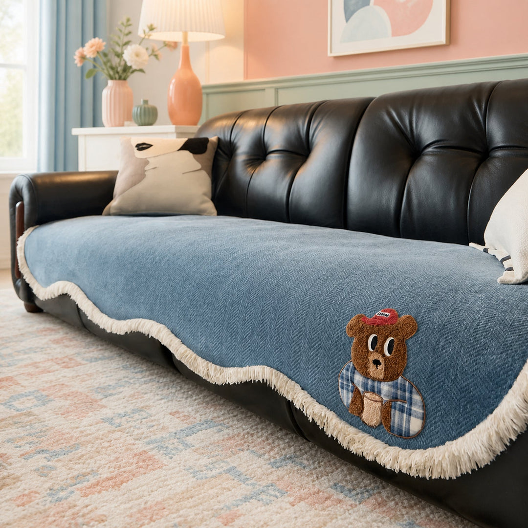 Little Bear Sofa Cover | Chenille Non-Slip Sofa Protector | Machine Washable