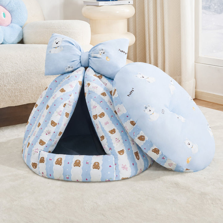 Dog Bed & Cat Bed | Bow Pet Tent | Cotton-Blend Fabric, Hand-Washable & Non-Slip