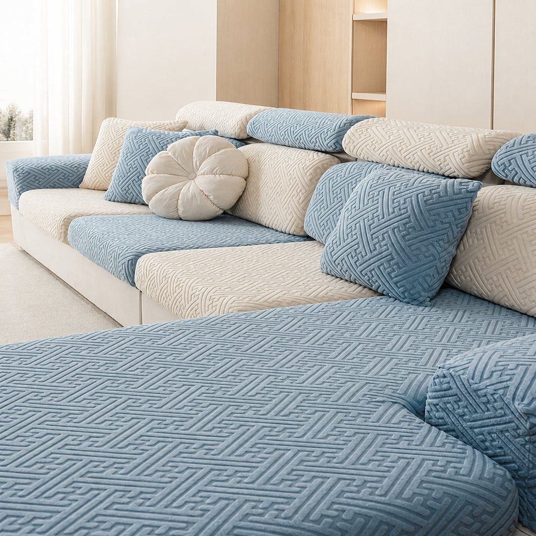 Modern Maze | Stretch Sofa Cushion Covers | Embossed Plush | Washable Sofa Protector