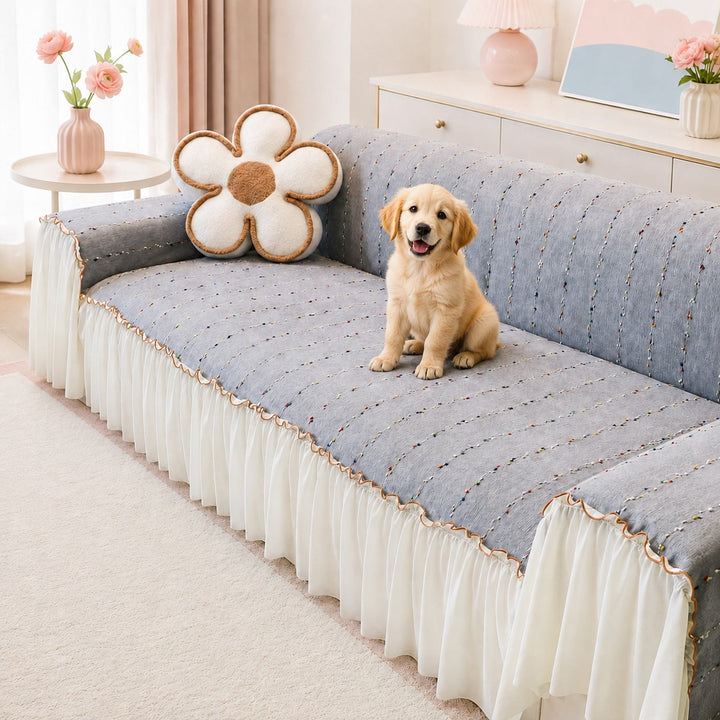 Confetti Stripe Chenille Sofa Throw | Non-Slip Machine-Washable Sofa Protector