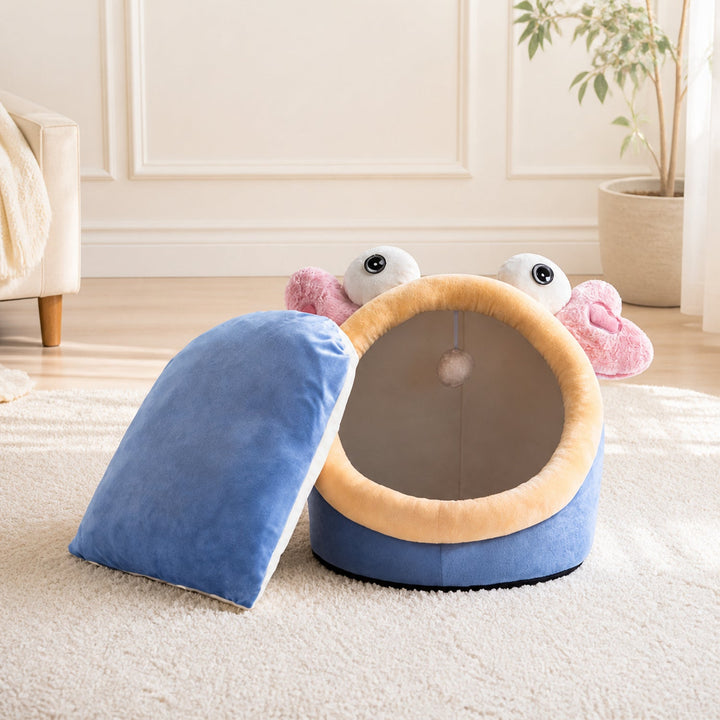 Dog Bed & Cat Bed | Monster Fish House | Soft Washable Plush & Sheltered Sleeping Space