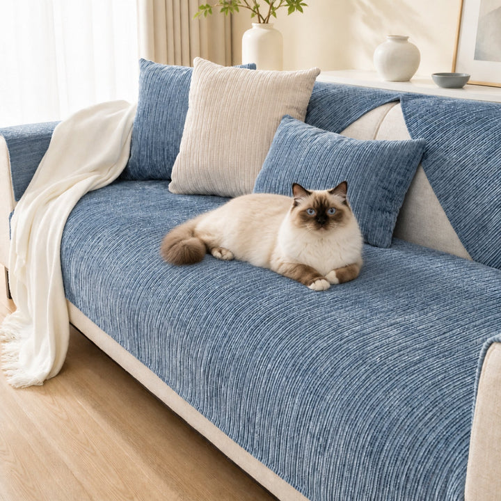 Soft Line Chenille Sofa Protector | Non-Slip Ribbed Design | Machine Washable