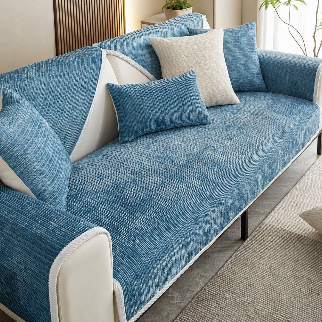 Striped Chenille Sofa Cover | Anti-Scratch & Non-Slip | Pet Proof | Machine Washable