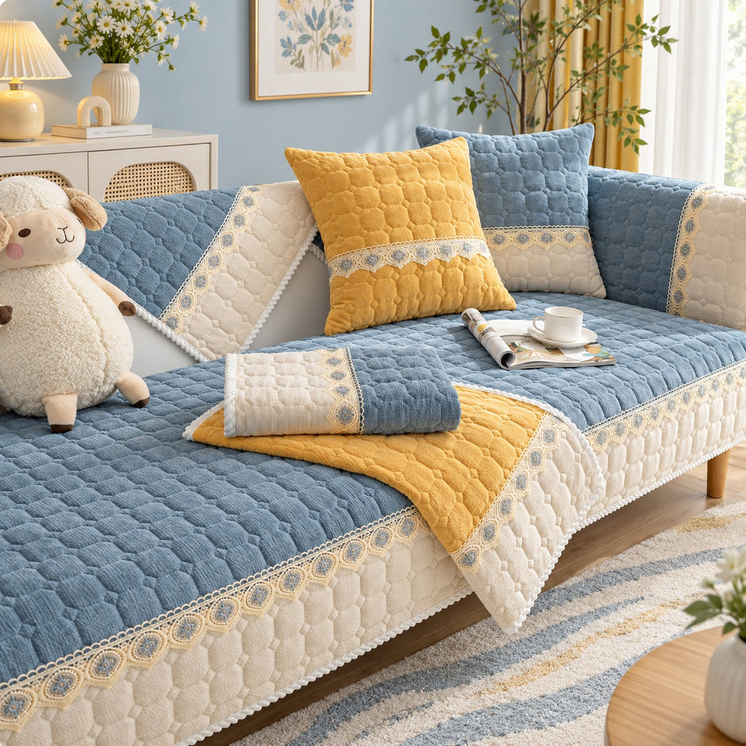 Honeycomb Sofa Cover | Quilted Corduroy | Non-Slip Washable Sofa Protector