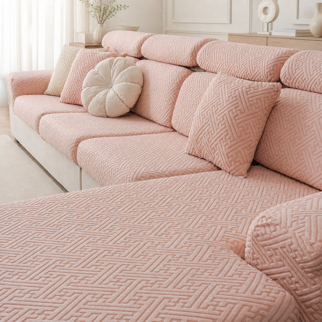 Modern Maze | Stretch Sofa Cushion Covers | Embossed Plush | Washable Sofa Protector