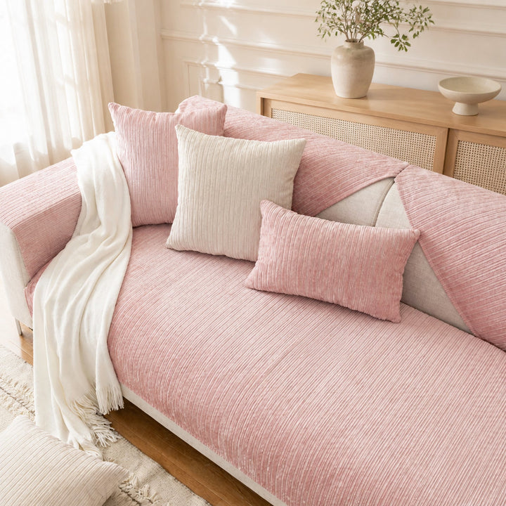 Soft Line Chenille Sofa Protector | Non-Slip Ribbed Design | Machine Washable