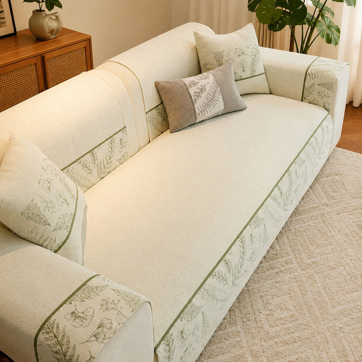 Botanical Chenille Sofa Protector | Breathable Non-Slip Washable Cover