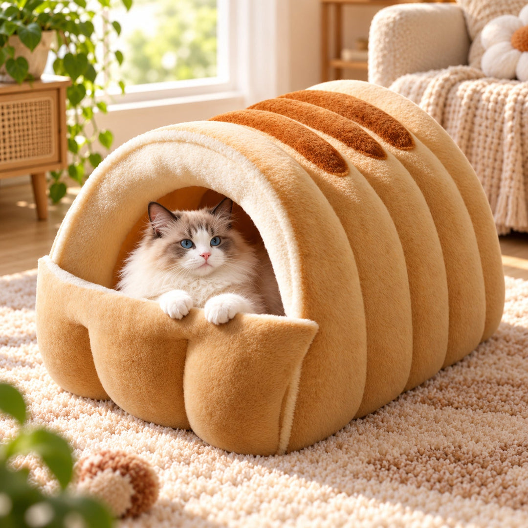 Cat Bed | Snuggle Buddies Plush Cave | Support Rods & Fold-Down Front