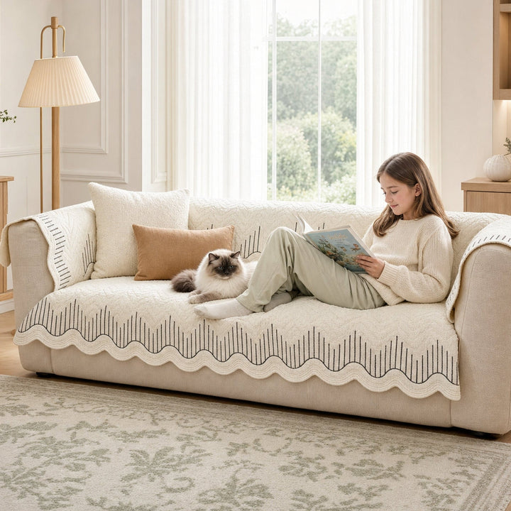 Modern Wave | Cotton Sofa Cover | Breathable Anti-Slip | All-Season Protector
