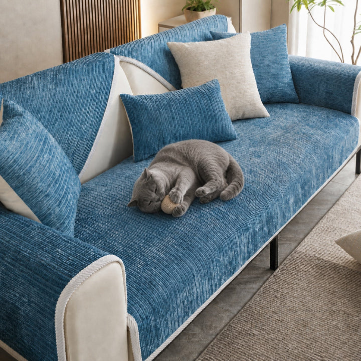 Striped Chenille Sofa Cover | Anti-Scratch & Non-Slip | Pet Proof | Machine Washable