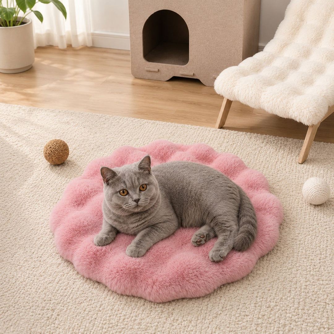 Washable Dog Bed & Cat Bed | Flower Pet Mat | Thick Plush & Non-Slip Base