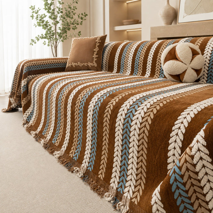 Leaf Pattern Chenille Sofa Cover | One-Piece Throw | Pet Fur & Dust Protection | Machine Washable