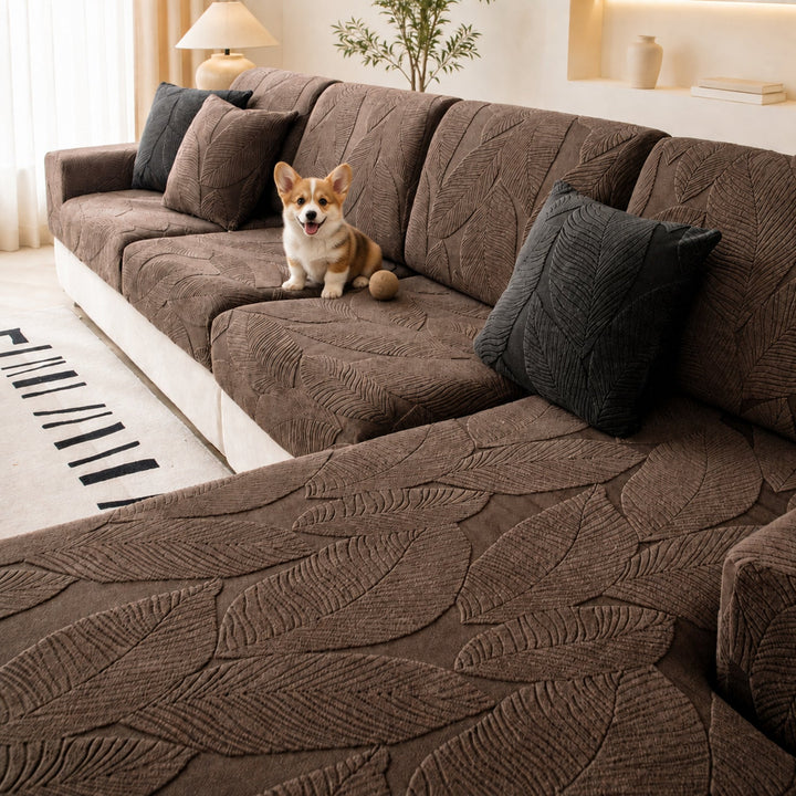 Modern Leaf Jacquard Sofa Cover | Waterproof Stretch Full Wrap | Anti-Scratch Protector