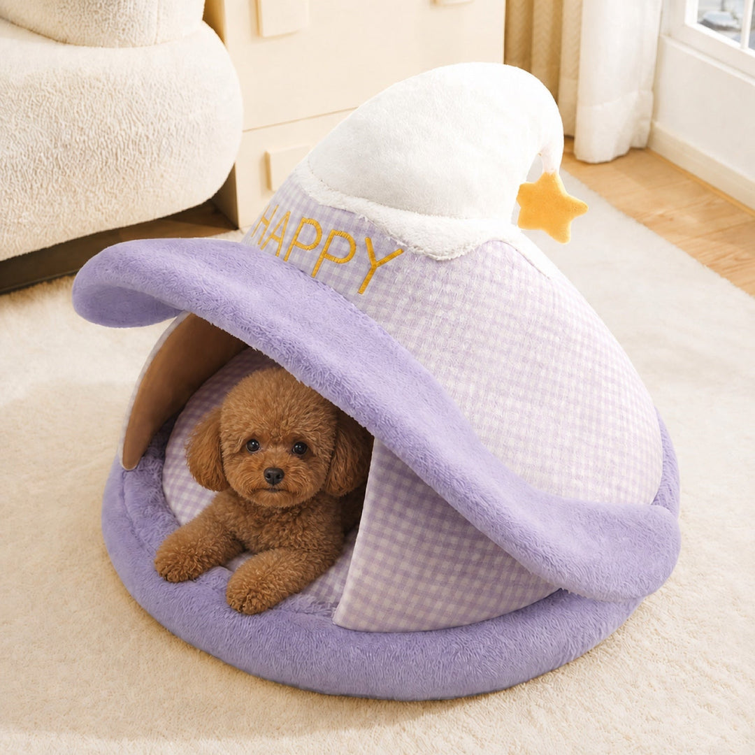 Dog Bed & Cat Bed | Witch Hat House | Soft Plush Hideaway with a Non-Slip Base